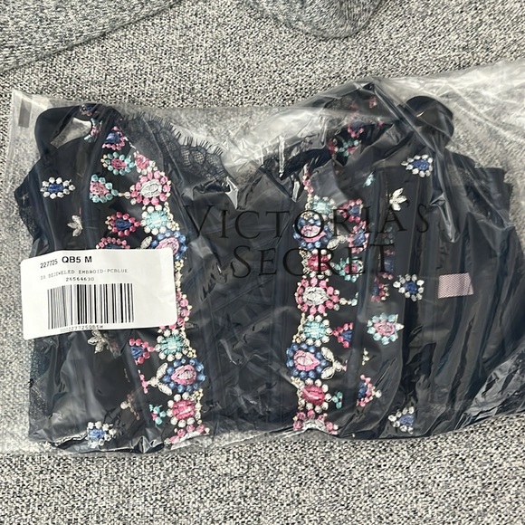 NWT Victoria’s Secret Unlined Lace-Up Corset Top Noir Navy Bejeweled - Picture 4 of 8